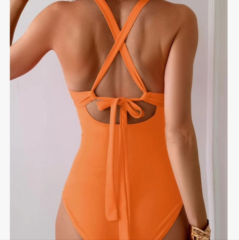 Orange Halter One-Piece Swimsuit - Picture 2 of 2